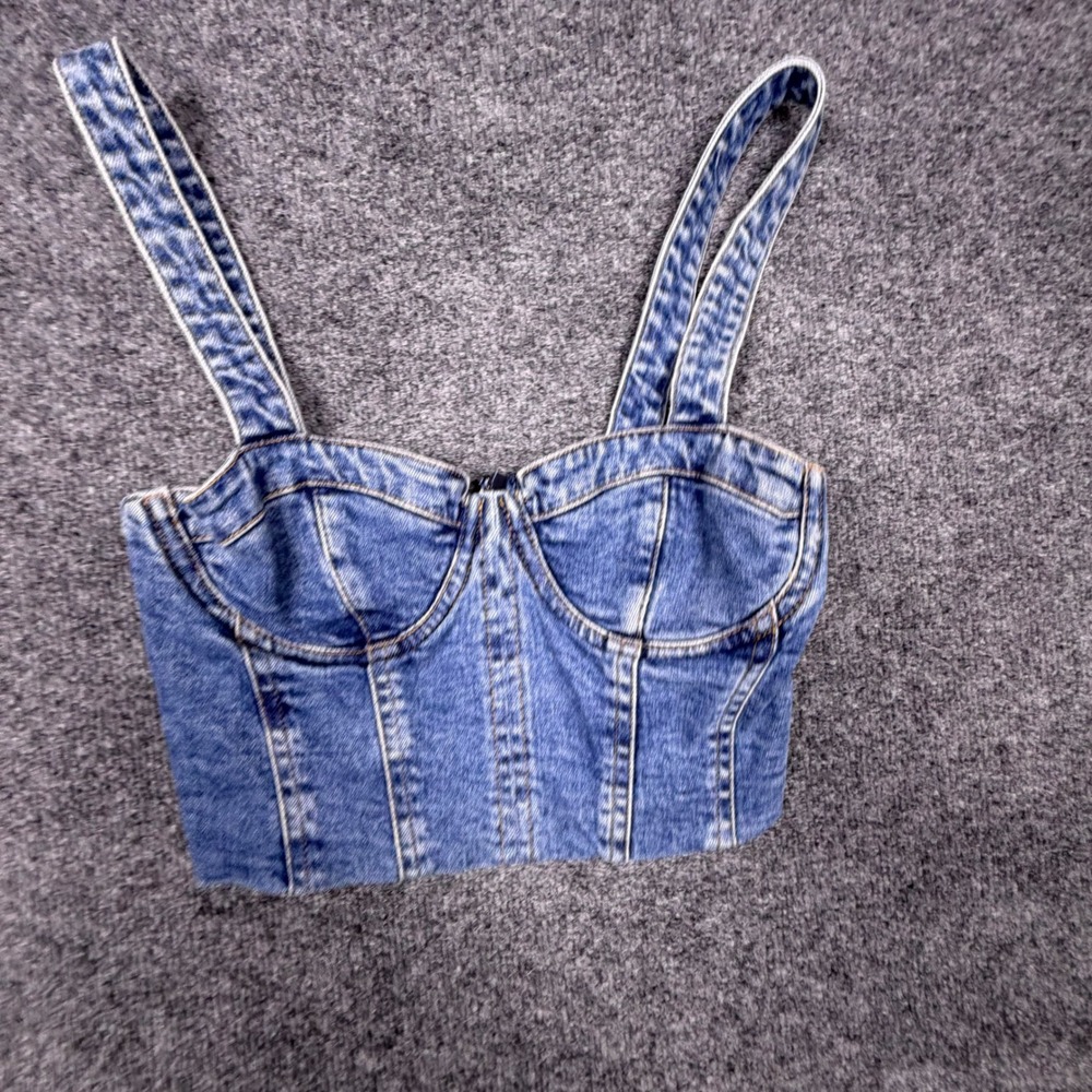 Alice + Olivia Jeans Denim Bustier Crop Top Blue CD787301B12 Size 2